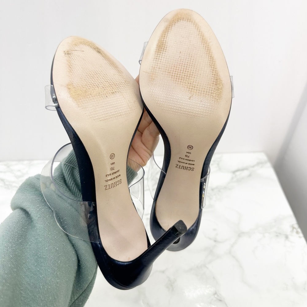 Schutz Ariella Mule Women 7B Navy Blue Clear Double Strap Stiletto Heel Party - Picture 5 of 6